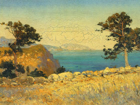 landscape with trees and sea